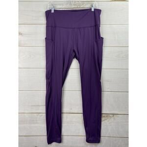 ODOODOS Leggings Sz 2XL Purple Leg Pockets Yoga Exercise Blue Pants High Waisted